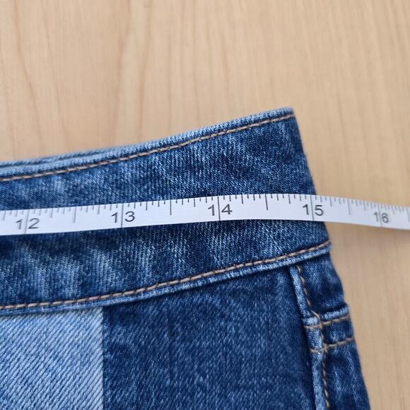 Paige Patchwork Frayed Denim Jean Mini Skirt 26 Boho Y2K - Picture 6 of 7